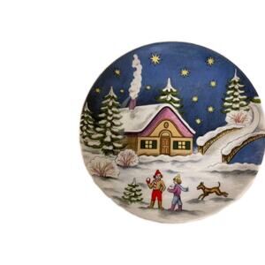 Kaiser W GERMANY Porcelain Plate Winter Snow Christmas Children Dog Play MOTIV 1